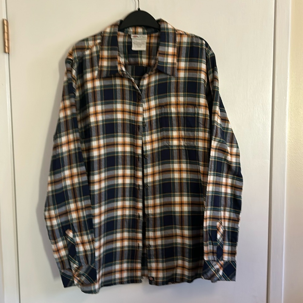 Dickies Crafted for Women VGUC yellow, blue, green plaid button down. Cotton